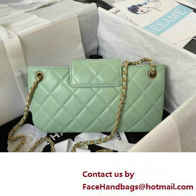 Chanel Lambskin  &  Gold-Tone Metal Baguette Bag AS4611 mint green 2024